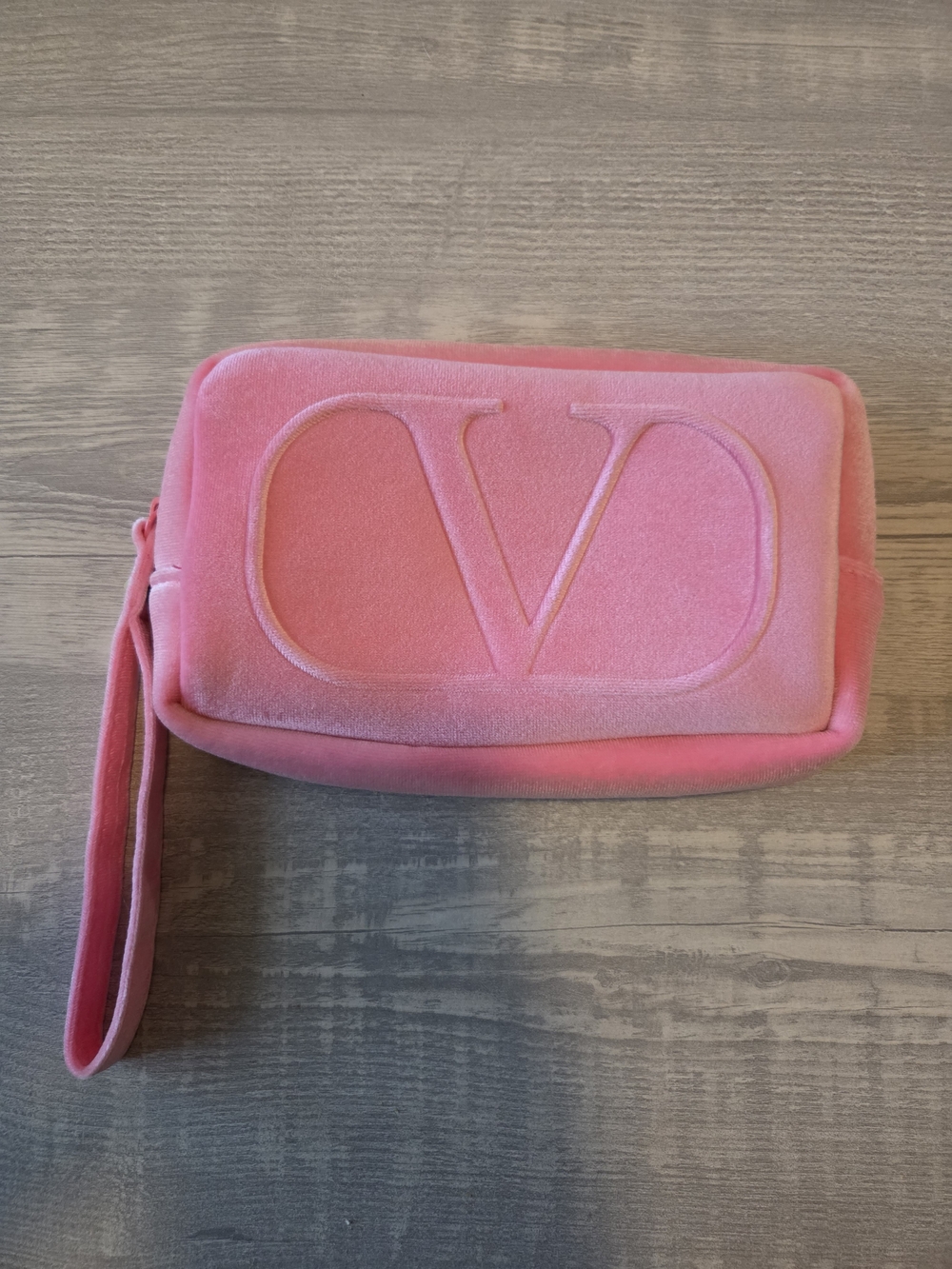 Valentino Pink Velvet V Logo Wristlet Pouch - NWOT